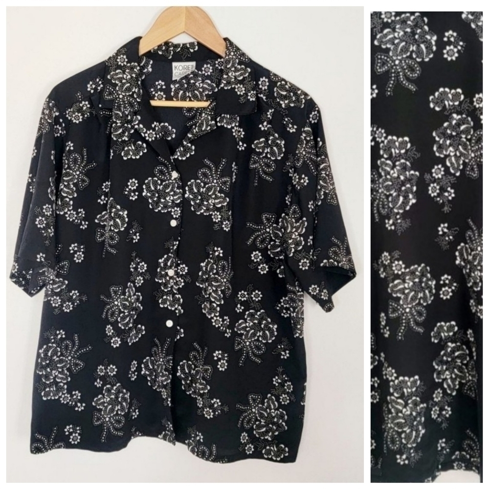 Koret Black Floral Button-Down Shirt